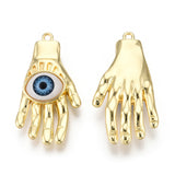 1 Pcs, 45x24x11mm, Alloy Enamel Palm Evil eye Charm Gold