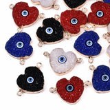 10 Pcs, 19x28.5x6mm, Resin Druzy Links Heart Evil Eye Connectors