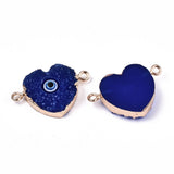 10 Pcs, 19x28.5x6mm, Resin Druzy Links Heart Evil Eye Connectors