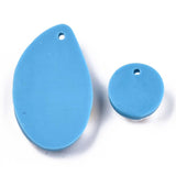 33.5x19.5x5.5mm, Handmade Polymer Clay Charms, Teardrop with Flat Round with Flower, Deep Sky Blue Drop