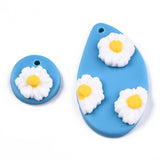 33.5x19.5x5.5mm, Handmade Polymer Clay Charms, Teardrop with Flat Round with Flower, Deep Sky Blue Drop