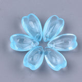 10 Pcs, 13x8x5.5mm, Transparent Glass Charms, Petal, Light Sky Blue