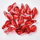 10 Pcs, 20x10.5x6mm, Transparent Glass Pendants, Petaline, Red