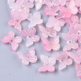 10 Pcs, 9.5x11x3mm, Transparent Glass Charms, with Glitter Powder, Butterfly, Pink