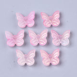 10 Pcs, 9.5x11x3mm, Transparent Glass Charms, with Glitter Powder, Butterfly, Pink