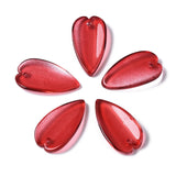 10 Pcs, 20.5x11x3.5mm, Transparent Glass Pendants, Leaf, Red