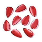 10 Pcs, 20.5x11x3.5mm, Transparent Glass Pendants, Leaf, Red