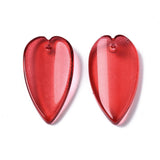 10 Pcs, 20.5x11x3.5mm, Transparent Glass Pendants, Leaf, Red