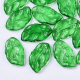 10 Pcs, 27.5x15mm, Transparent Glass Pendants, Leaf, Green