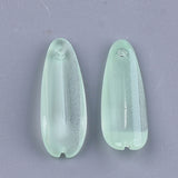 10 Pcs, 25x8.5mm, Transparent Glass Pendants, Petal, Light Green