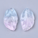 10 Pcs, 29x17x5mm, Two Tone Transparent Glass Pendants, Leaf, Colorful