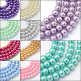 10 Strings, 6mm, 32 Inch Colored Glass Pearl Beads Mix Colors