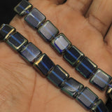 1 String 12mm Glass Window Metallic Square Beads