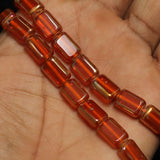 1 String 12X9mm Window Metallic Lining Flat Rectangle Beads Red