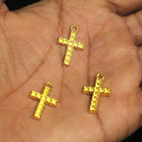 Tibetan Golden Alloy Cross Charms Cabochon Settings for Rhinestone 23x14x2mm