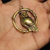 2 Pcs German Silver Golden Owl Pendants 47x37 mm