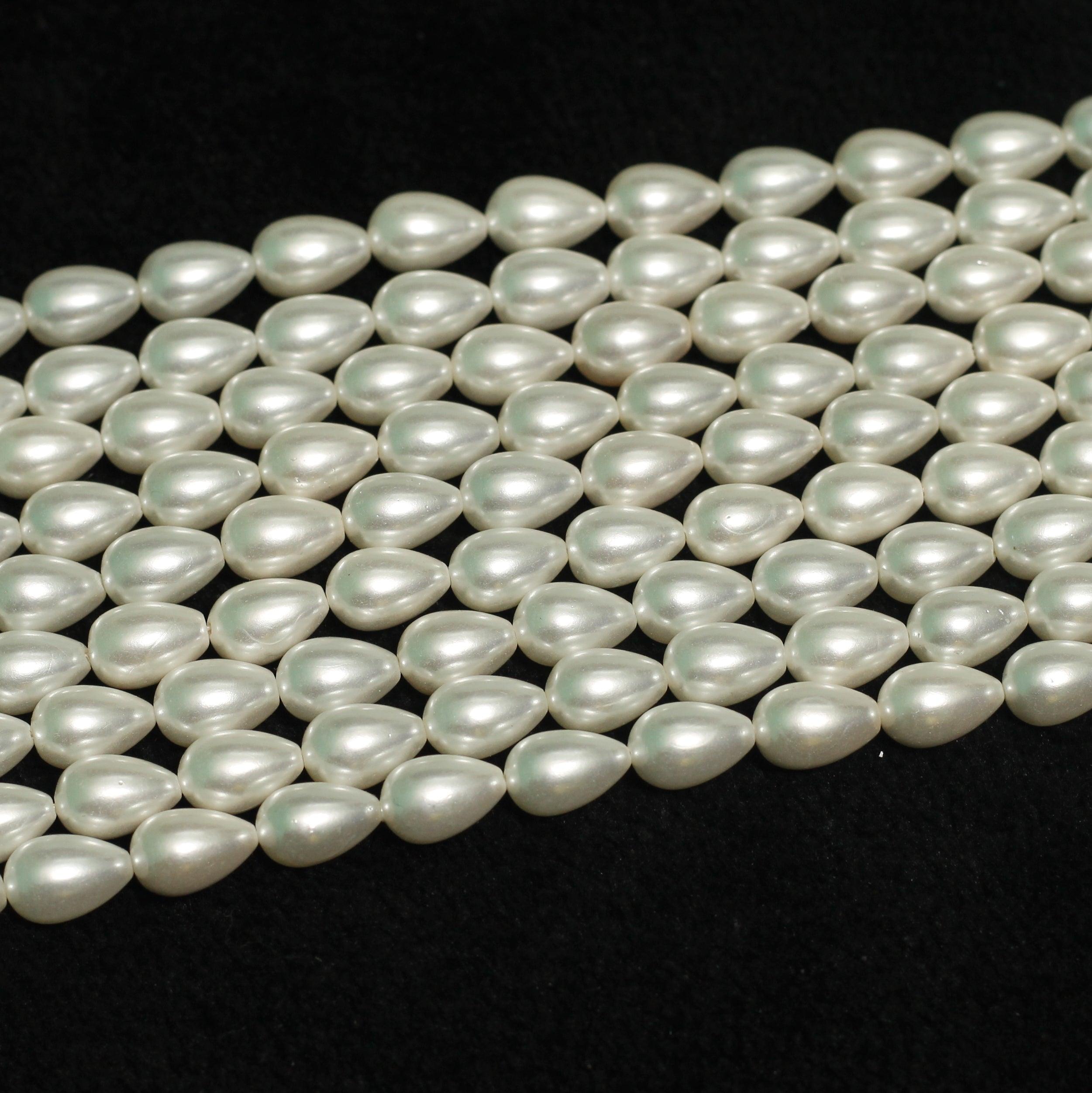 1 String 12x8mm Shell pearl Drop Beads White – beadsnfashion