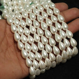 1 String 12x8mm Shell pearl Drop Beads White