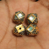 4 Pcs, 10x12mm, Kundan Spacer Beads