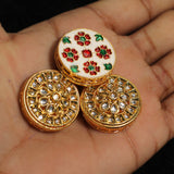 4 Pcs, Kundan Connectors Round Golden