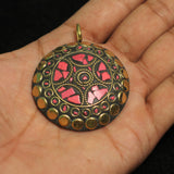 1 Pc Tibetan Pendant Round Shape Multicolor 2.25 Inch