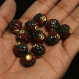 20 Pcs 15mm Takkar Work Round Beads Multicolor