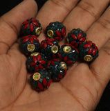 20 Pcs 15mm Takkar Work Round Beads Multicolor