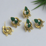 4 Pcs, 18x19mm German Silver Meenakari Earrings Components Geen