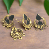 4 Pcs, 18x19mm German Silver Meenakari Earrings Components Black