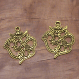 2 Pcs German Silver Golden Om Pendants 38x30 mm