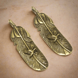 4 Pcs German Silver Golden Leaf Pendants 56x15mm