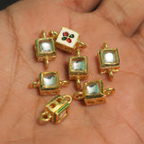 10 Pcs, 7x7mm, Kundan Connectors Golden