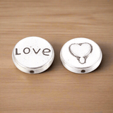 Alloy Beads Flat Round with Heart and Word Love