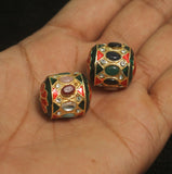 2 Pcs, 20x18mm Jadau Beads Multicolor