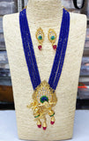 Glass Crystal Beaded Lord Krishna Murli Pankha Kundan Necklace Set