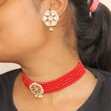 Glass Crystal Beaded Kundan Choker Set