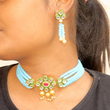 Glass Crystal Beaded Kundan Choker Set