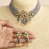 Glass Crystal Beaded Kundan Choker Set