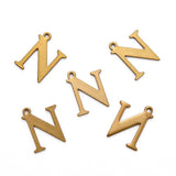 5 Pcs, 12x9.5mm Letter N Stainless Steel Alphabet Charms Antique Bronze