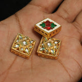 4 Pcs, 12x12mm, Kundan Chandbali Earrings Components & Connectors Golden