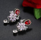 Platinum Plated Floral Drop Earrings