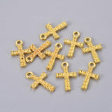 Tibetan Golden Alloy Cross Charms Cabochon Settings for Rhinestone 23x14x2mm