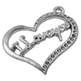 Alloy Pendant  Heart with I Love You Antique Silver Rhinestone Settings 30x22x2mm