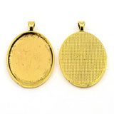 1.5 Inch Alloy Pendant Plain Edge Bezel Cups Oval Antique Golden Cabochon Settings