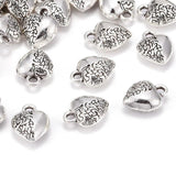 Tibetan Zinc Alloy Heart Antique Silver Charms 12x10x5mm