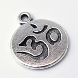 Tibetan Alloy Flat Round with Om Symbol Charms Antique Silver Enamel Settings 15.9x12.9x1.5mm