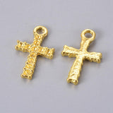 Tibetan Golden Alloy Cross Charms Cabochon Settings for Rhinestone 23x14x2mm