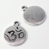 Tibetan Alloy Flat Round with Om Symbol Charms Antique Silver Enamel Settings 15.9x12.9x1.5mm