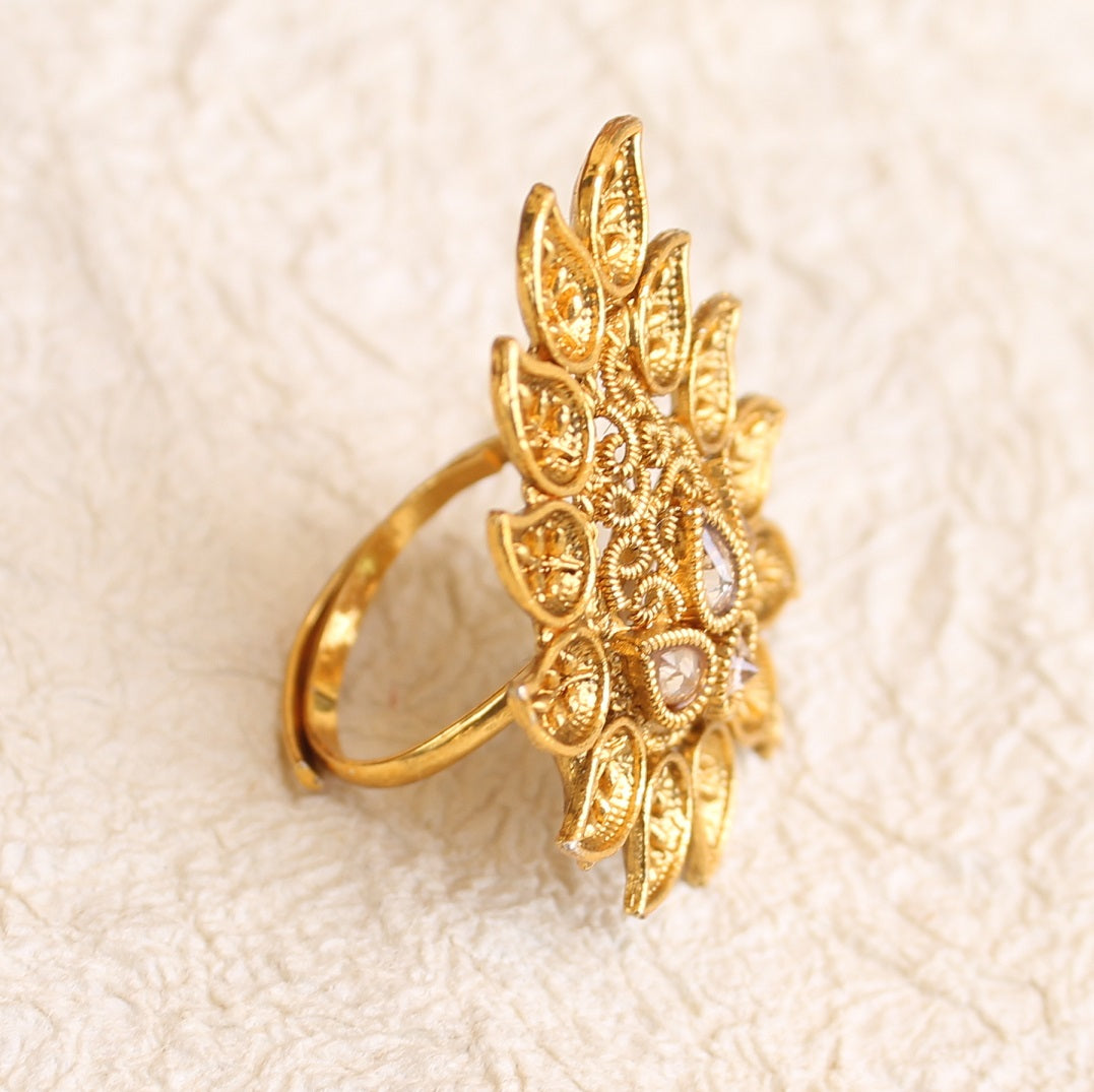 Eshani Majenta Stone Gold Plated Paachi Kundan Ring – AG'S