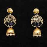 Matte Finish Stone Ethnic Jhumka Earrings Blue